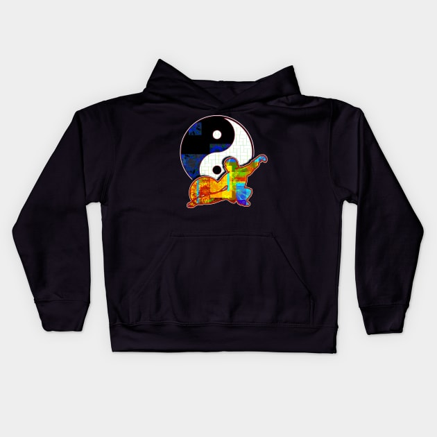 Tai Chi Fan Posture With Ying Yang Symbol Kids Hoodie by crunchysqueak